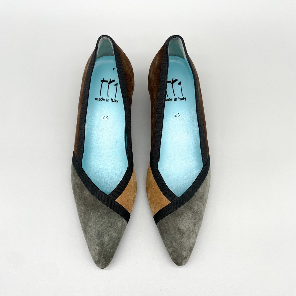 Thierry Rabotin Womens 38 8 Suede Colorblock Pointed Toe Heel Pumps Brown Gray